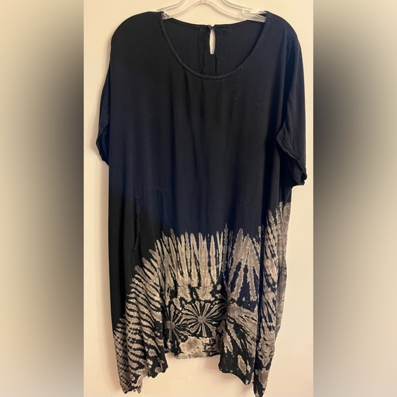 Women’s Tie Dye Hippie Dress OS Black & Tan - Picture 2 of 6